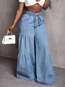 Slaydiva Jeans anchos de pierna ancha, cuello de barco, holgados y versátiles para mujer, primavera otoño