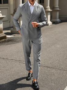 Calvornis Bộ đồ vest nam đơn giản màu trơn hàng ngày - Áo sơ mi dài tay và quần - Đen và trắng - Xem 1