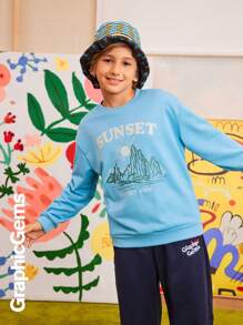 Tween Boys Round Neck Long Sleeve Letter Print Casual Sweatshirt - Royal Blue - View 9