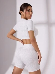 Women Leopard Print Short Sleeve & Shorts Sports Set - Multicolor - View 7