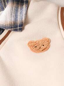 SHEIN Leap Crew 3 件套男婴/女婴服装，包括棕熊装饰保暖背心、绅士复古格子衬衫和灯芯绒裤子，适合上学、居家和外出、秋冬季 - 彩色 - 查看 5