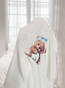 Dream Adore 3-delige damespyjamaset met berenprint - hemdje met kanten rand, spaghettibandjes, geplooide shorts en casual broek met rechte pijpen