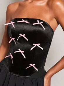 Glamine Women Elegant Bow Decor Backless Crisscross Strap Tank Top - Black - View 3