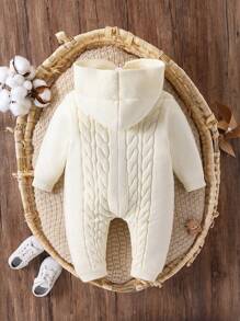 Baby Boys Solid Color Thermal Lined With Double Breasted Button, Warm Cute Essential Jumpsuit For Infant/Toddler, Suitable For Daily, Outings, Travel, Exclusive, Home, Daycare, And School Scenes, Spring/Autumn/Winter - Beige - View 2