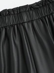 Sweetra Women's Solid Color Loose Elastic Waist PU Leather Shorts - Black - View 4