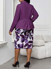 SHEIN Lady Quần áo mùa thu Thu Đông Thanh lịch Dệt kim Tay dài Sản phẩm mới Bộ trang phục hai mảnh cho nữ Bộ váy cho nữ Bộ áo khoác Blazer Váy tím Áo khoác tím Váy ngắn tím Váy tím đậm Tay dài tím - Nhiều màu - Xem 3