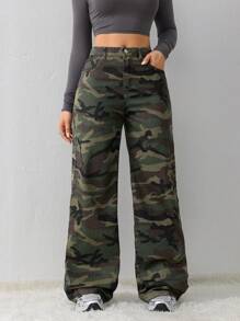 SHEIN Tall Quần Jeans Nữ Họa Tiết Da Báo Quần Ống Đứng Rộng Cho Nữ Quần Jeans Nữ Cao Cấp Quần Jeans Nữ Quần Jeans Nữ Camo - Nhiều màu - Xem 5