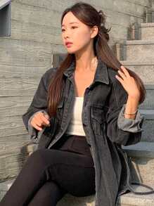 DAZY Women Distressed Washed Loose Fit Split Hem Casual Jeans,Fall Clothes,Jeans Jacket Long Sleeve Women - Dark Grey - View 6