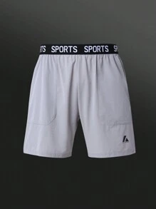 Manfinity Sport Corelite Boyfriend Style Men's Casual Letter Print Elastic Waist Sports Shorts, Summer Grey Shorts