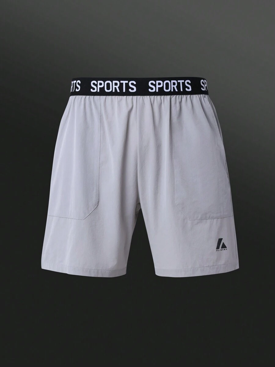 Manfinity Sport Corelite Boyfriend Style Men's Casual Letter Print Elastic Waist Sports Shorts, Summer Grey Shorts