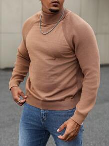 Manfinity Homme Maglione casual a collo alto, con maniche raglan, morbido e ampio, per uomo taglia extra, adatto per autunno/inverno - Castano - Visualizzare 6