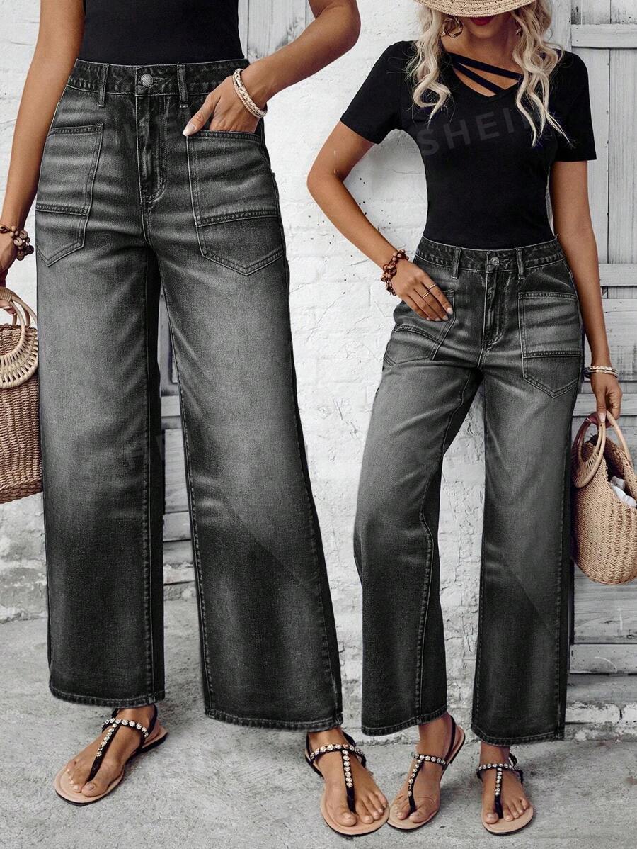 EMERY ROSE Pantalones vaqueros de mujer con bolsillo y diseño simple, para uso diario