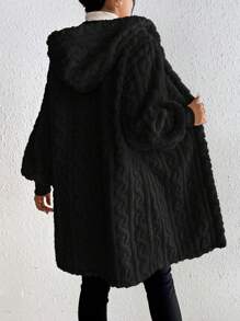 SHEIN Frenchy 1pc Women Plain Color Casual Open Front Long Sleeve Cardigan, For Everyday Wear In Fall/Winter Black - Black - View 2