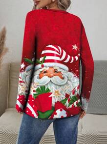 INAWLY T-shirt à manches longues pour femmes en grande taille avec imprimé cadeau et étoile de Noël du Père Noël. T-shirts graphiques pour femmes, hauts pour tenue de printemps - Multicolore - Voir 2