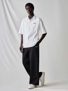 Manfinity VCAY 2pcs Young Men Fashion Casual Embroidered Polo Shirt & Elastic Waist Straight Leg Pants Set