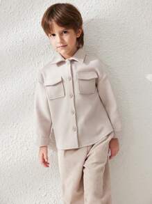 SHEIN 年轻男孩休闲纯色落肩宽松翻盖口袋夹克