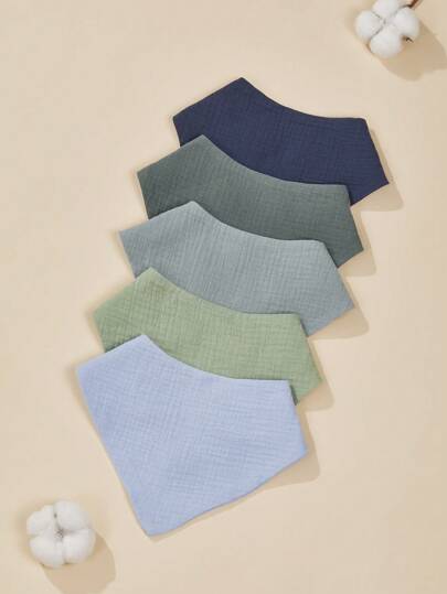 5pcs/Pack Infant Cotton Muslin Bib, Breathable & Soft Solid Color Baby Drool Scarf Bandana