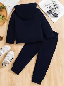 3 件套年轻男孩休闲运动跑步街头服装套装，适合秋冬季 - 寶藍色 - 查看 4