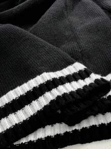 Elenzga Cárdigan largo informal de talla grande con bloques de color y rayas, otoño/invierno - Negro - Ver 5