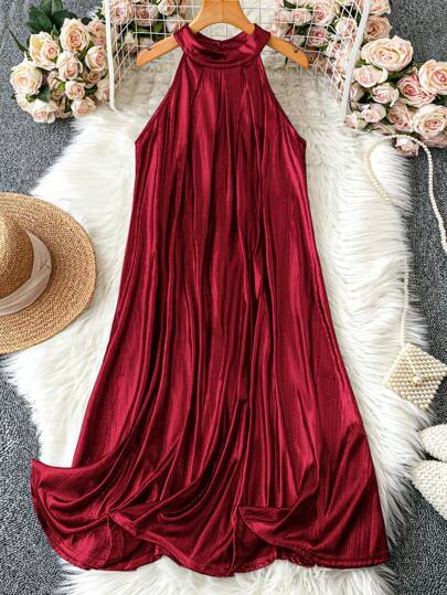 DreamSkyne Đầm không tay hở vai màu trơn cỡ lớn thanh lịch & thời trang cho năm mới