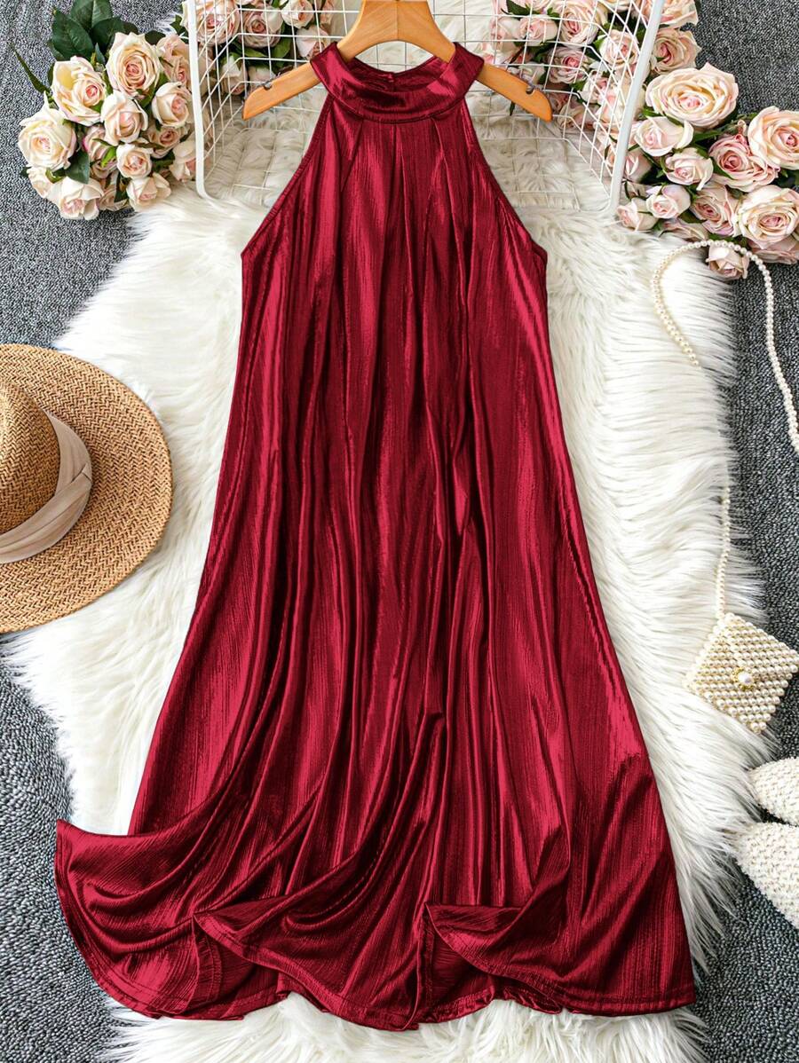 DreamSkyne Exquisite & Elegant  Plus Size Solid Color Halter Sleeveless Elegant &Fashionable Dress For New Year