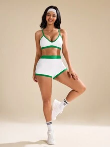 SHEIN Sport Studio Women Contrast Color Trim Camisole Top And Shorts Summer Sports Suit
