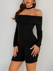 SHEIN SXY Mono de unicolor con hombros descubiertos, para primavera y otoño