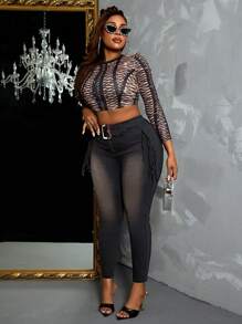SHEIN SXY Quần Jeans Ôm Vừa Vặn Có Tua Rua Rửa Sạch Cổ Điển Size Lớn Thường Ngày - màu đen - Xem 6
