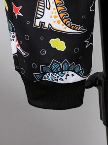 Conjunto de sudadera de cuello redondo con estampado de dinosaurios y pantalón jogger de cintura elástica informal para niño, para primavera/otoño