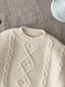 SHEIN LMoss Kids LMoss Beige Long Sleeve Sweater, Cute & Versatile Winter Clothing For Baby Girls