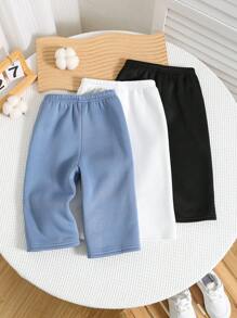 SHEIN 3pcs/Set Babyboy & Babygirl Casual Solid Color Thermal Lined Elastic Waist Pants Set, Suitable For Autumn And Winter Outings