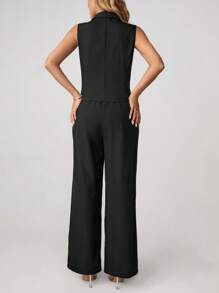 SHEIN Tall Women's Solid Color Double Breasted Simple Vest Pants Office Wear Two Pieces Set Autumn