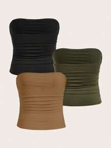 Calvaya Plus Size Women Casual Solid Color Fitted Tube Top, Summer