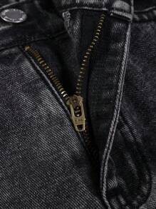 SHEIN Tween Boy Fashion Casual Black Denim Cut Out Ripped Frayed Loose Comfortable Tapered Jeans For Dailywear And Fall/Winter Kids Clothes - Black - View 3