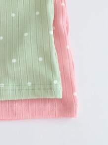 SHEIN 2 件装婴儿秋季圆领长袖休闲兔子印花上衣和波尔卡圆点长裤套装 - 彩色 - 查看 11