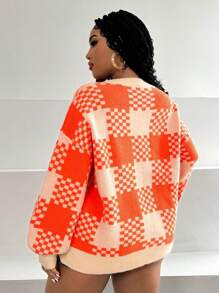 Maweii Plus Size Plaid Printed Crew Neck Casual Long Sleeve Sweater