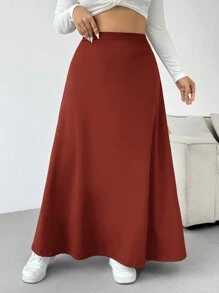 CovetEZ Váy trơn màu cỡ lớn, phong cách thường ngày cho mùa thu - Đỏ - Xem 4