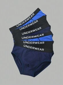 Conjunto de 6 bóxers minimalistas de cintura elástica y unicolor cómodos para niño preadolescente con diseño de letras en inglés - Multicolor - Ver 3