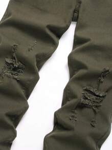 Manfinity LEGND Men's Casual Washed Distressed Slim Fit Denim Jeans - Army Green - View 6
