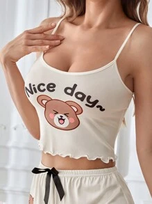 Women Cute Bear & Letter Graphic Cutoff Camisole Sleepwear Top - Multicolor - View 6