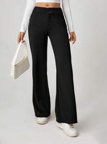 SHEIN Tall 净色高腰喇叭直筒裤