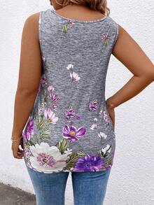 SHEIN LUNE Áo ba lỗ cổ chữ V in hoa cỡ lớn cho nữ - Nhiều màu - Xem 2