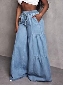 Slaydiva Jeans anchos de pierna ancha, cuello de barco, holgados y versátiles para mujer, primavera otoño