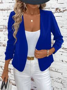 SHEIN Clasi 1pc Women Elegant Ruffle Front Long Sleeve Versatile Black Jacket