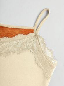 Louniche 女士蕾丝边丝绸混纺保暖吊带背心，秋冬季保暖 - 杏色 - 查看 6