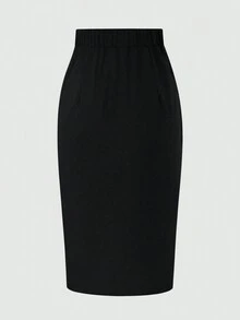 Chân váy bút chì đen cạp cao cỡ lớn có xẻ tà bên hông, thanh lịch - màu đen - Xem 2