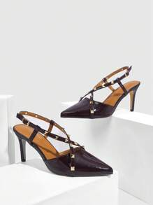 CUCCOO SZL Women's Studded Pointed Toe Fashion High Heel Pumps - Burgundy - View 5