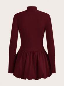 SHEIN X ELOISA & ORSON COSMINA Vestido mini de manga larga y cuello alto fruncido de color sólido simple para mujer