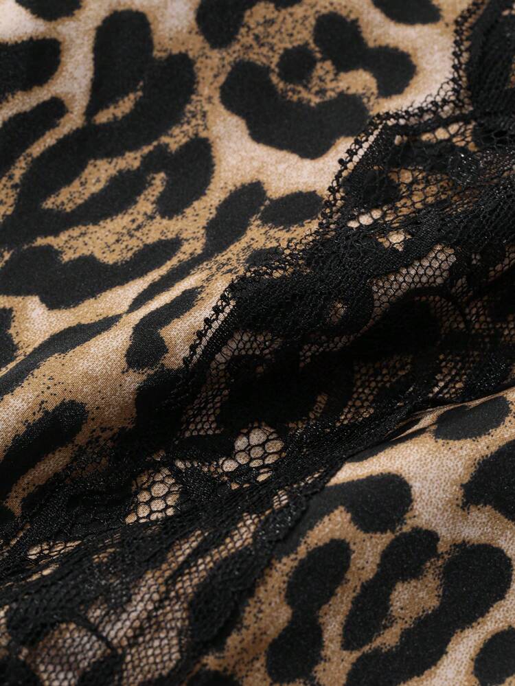 Women's Leopard Print Lace Patchwork Mini Skirt Cheetah Print