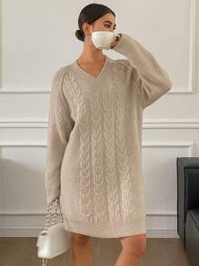 DAZY Women's Casual Solid Color V-Neck Raglan Sleeve Long Sweater, Autumn/Winter - Khaki - View 7